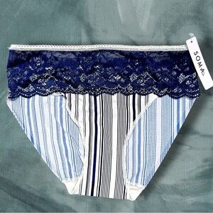 NWT SOMA VANISHING EDGE LACE HIPSTER PANTY IN NIGHTFALL NAVY BLUE SIZE XS